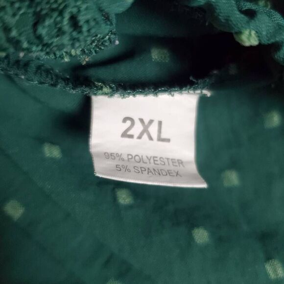 Green Lace Trim Surplice V-Neck Blouse Size 2XL - Picture 5 of 6